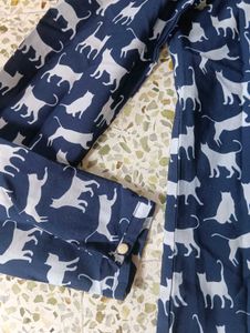 Cute Cat Print Navy Blue Top