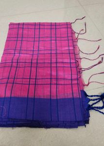 Pink & Blue Checkered Saree
