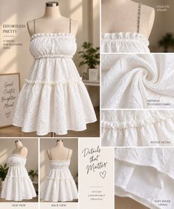 White Textured Ruffle Dress