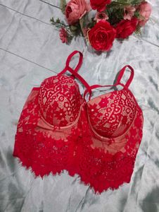 Lace Trimmed Red Bra