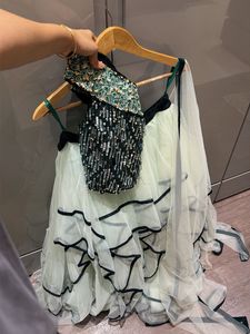 Sea Green Off-Shoulder Sequin Lehenga Set