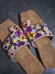 Embroidered Flat Sandals