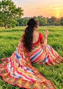 Vibrant Striped Saree