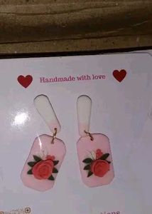 Handmade Pink Rose Dangle Earrings
