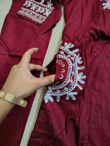 Maroon Embroidered Kurta Set Beautiful New Size 38