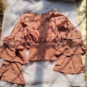 🩷 DUSTY PINK CROP TOP WITH FRILL SLEEVES 🩷