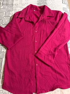 Bright Pink Textured Button-Up Shirt