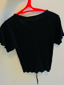 Chic Black Ruched V-Neck Top