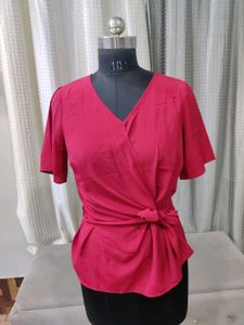 Stylish Red V-Neck Tie-Front Blouse | Versatile