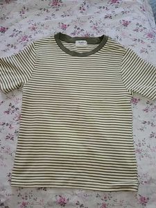 Olive Green & White Striped Crop Top | Size S