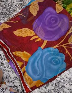 Elegant Maroon Organza/Chiffon Saree with Big Flor