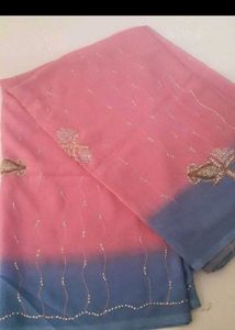 Elegant Pink &amp; Blue Ombre Saree