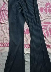 Black Ribbed Boot Cut Trouser