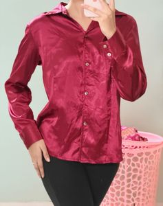Satin Collared Button-Up Shirt