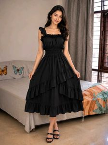 Chic Black Ruffled Midi Dress