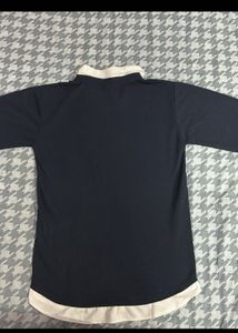 Navy Blue Long Sleeve Collared Top
