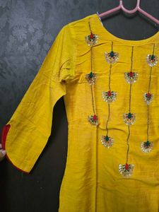 Yellow Kurta with Red Dupatta