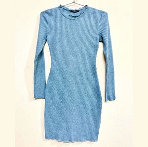 Shien Blue Ribbed Knit Mini Dress