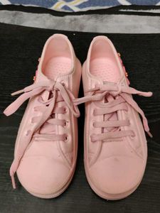 Cute Pink Lace-Up Sneakers
