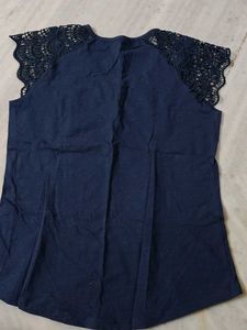 Navy Blue Top with Lace Sleeves