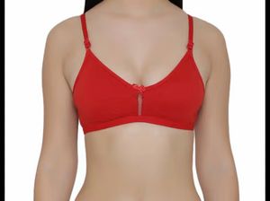 Red Ribbed Bikini Top with Zipper