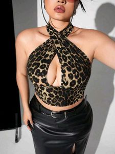 I. Leopard Print Halter Neck Crop Top