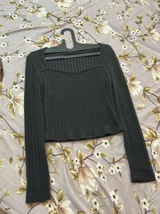 Ribbed Square Neck Long Sleeve Top