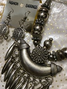 Oxidized Silver Necklace & Earring Set