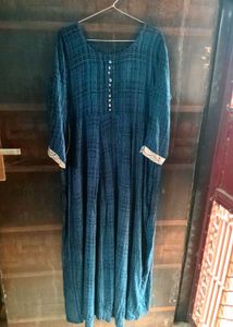 Elegant Teal Checkered  flared Kurti