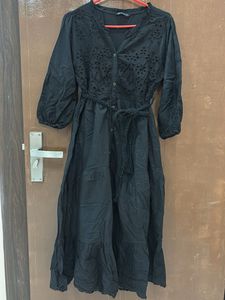 Elegant Black Broderie Midi Dress