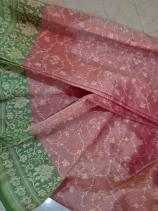 Beautiful Pink Banarasi Silk Stitched Saree and Bl