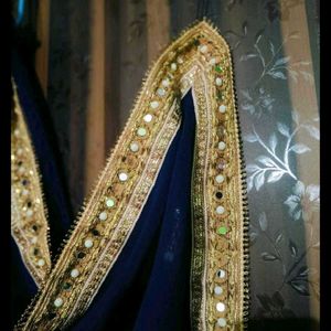 Elegant Navy Blue Saree with Gold Border