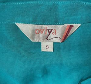 Teal Ruffle Neck Sheer Blouse