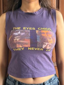 Purple Graphic Sleeveless Crop Top