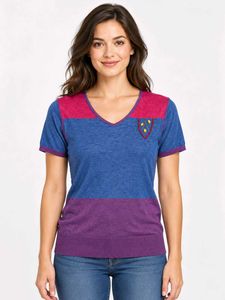 Colorblock V-Neck Top with Emblem