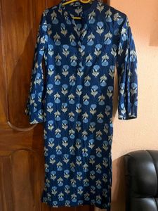 Navy Blue Floral Print Kurta