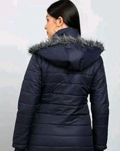 Warm Navy Puffer Jacket with Fur Hood