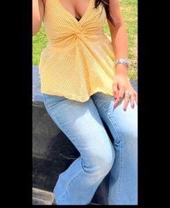 Chic Yellow Gingham Twist Front Top