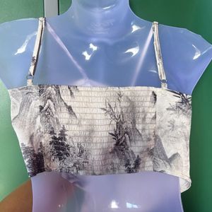 Unique Landscape Print Crop Top