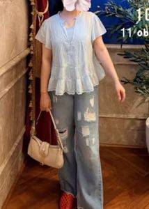 H&amp;M Light Blue Ruffle Tiered Top(never worn)