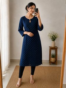 Navy Blue Polka Dot Kurta with black legging
