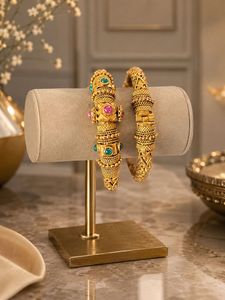 Exquisite Gold Bangle Set with Gemstones