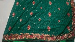 Elegant Emerald Green Embroidered Saree