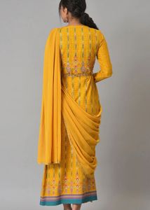 Vibrant Yellow saree style dress