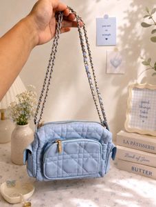 Light Blue Quilted Crossbody Bag