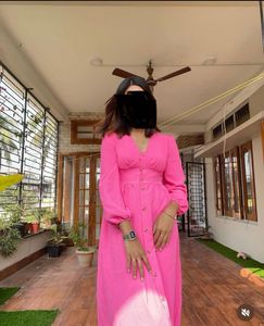 New V-Neck Button-Up Midi Dress