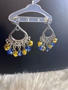 Bohemian Blue Bead &amp; Bell Dangle Earrings