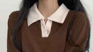 Brown Knit Polo Top