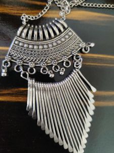 Boho Oxidized Silver Pendant Necklace