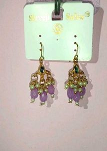 Purple Beaded Dangle Earrings